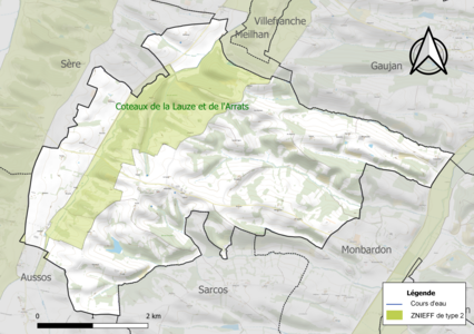 Carte de la ZNIEFF de type 2 sur la commune.