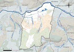 Carte en couleur présentant le réseau hydrographique de la commune