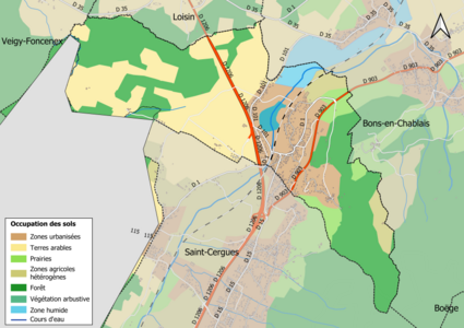 Carte en couleurs présentant l'occupation des sols.