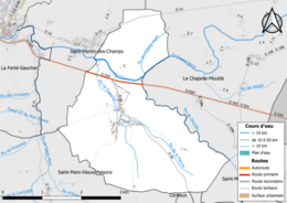 Carte en couleur présentant le réseau hydrographique de la commune