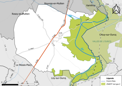 Carte des ZNIEFF de type 2 de la commune.