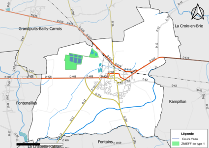 Carte des ZNIEFF de type 1 de la commune.