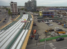 The new Lechmere station under construction in May 2020. The tracks at this station are elevated.