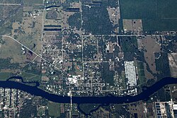 An aerial view of the town.