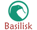 The logo of Basilisk, a green snake head in a white circle