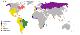 نقشه امپراتوری‌های استعماری در سراسر جهان در ۱۸۰۰.