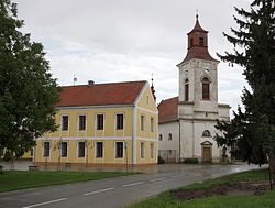 Centre of Cvrčovice with the Church of Saint James the Great