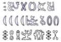 Top. The last glyph of the third row (36, the cross) is rare, as is the third to last (684, a fish with two bird heads).