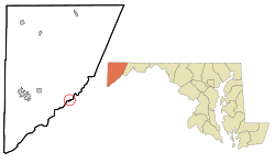 Location of Kitzmiller shown in Maryland