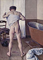 Image 5 Homme au bain Painting: Gustave Caillebotte Homme au bain ("Man at His Bath") is an oil painting completed by the French Impressionist Gustave Caillebotte in 1884. The canvas measures 145 by 114 centimetres (57 in × 45 in). The painting was held in private collections from the artist's death until June 2011, when it was acquired by the Museum of Fine Arts, Boston. Interpretations of the painting and its male nude have contrasted the figure's masculinity with his vulnerability. More selected pictures
