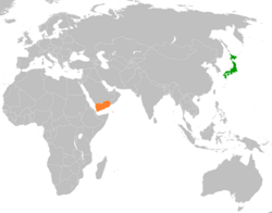 JapanとYemenの位置を示した地図