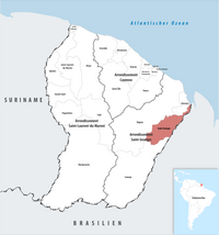 Location of the commune (in red) within French Guiana