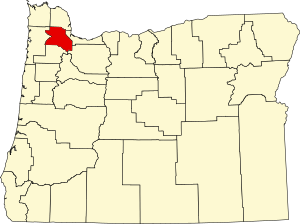 Map of Oregon highlighting Washington County