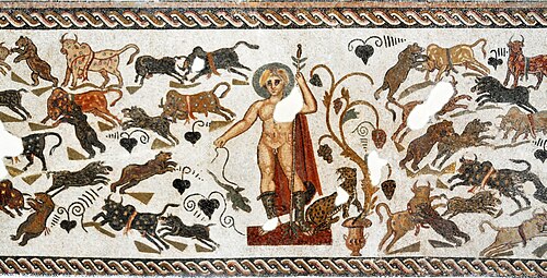 Bacchus/Dionysus with animals, El Jem, Tunisia