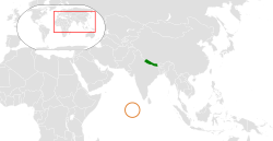 মানচিত্র Maldives এবং Nepal অবস্থান নির্দেশ করছে