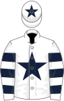 White, dark blue star, hooped sleeves and star on cap