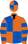 Orange and royal blue (quartered), hooped sleeves