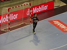 A picture of Sladana Dokovic during a game of handball.