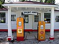 Two types of Shell gasoline pumps at Soulsby Service Station in Mount Olive, Illinois.