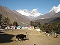 A view of Tengboche with Lhotse and Everest in the background.