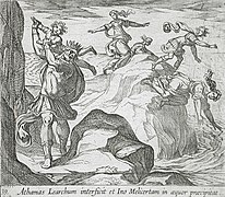The Insane Athamas Killing Learchus, While Ino and Melicertor Jump into the Sea by Wilhelm Janson (Holland, Amsterdam), Antonio Tempesta (Italy, Florence, 1555-1630) at Los Angeles County Museum of Art, Los Angeles