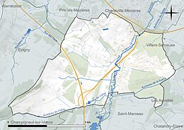 Carte en couleur présentant le réseau hydrographique de la commune