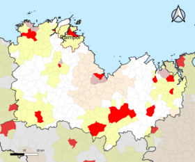 Localisation de l'aire d'attraction de Paimpol dans le département des Côtes-d'Armor.