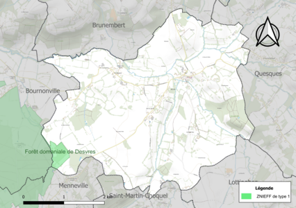 Carte de la ZNIEFF de type 1 sur la commune.