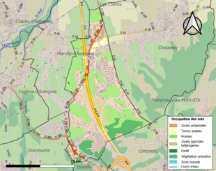 Carte en couleurs présentant l'occupation des sols.