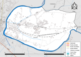 Carte en couleur présentant le réseau hydrographique de la commune