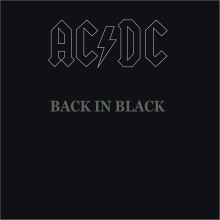 A black cover with "AC/DC / BACK IN BLACK" in grey