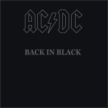 A black cover with "AC/DC / BACK IN BLACK" in grey