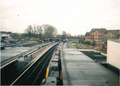 A picture of Banbury Railway Station. A Crosscountry Train arrives at Banbury station.
