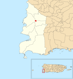 Location of Cabo Rojo barrio-pueblo within the municipality of Cabo Rojo shown in red