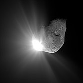 템펠 혜성과 딥 임팩트의 충돌기가 부딪히는 모습.