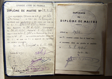 A diploma from the Masonic Grande Loge de France