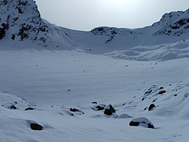 Veduta invernale del ghiacciaio