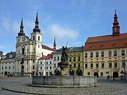 Masaryk Square with Saint Ignatius Church and City Hall