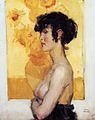 Woman in profile in front of Van Gogh's sunflowers (1917) by Isaac Israëls