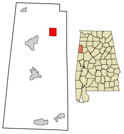 Location of Beaverton in Lamar County, Alabama.