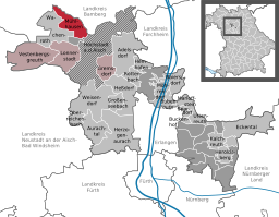 Läget för Mühlhausen i Landkreis Erlangen-Höchstadt