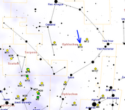 Emplacement de M10 dans la constellation d'Ophiuchus.