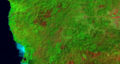 Silver Fire, 30 July 1988, Landsat 5 TM, false color, infrared, bands 642, satellite image.