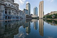 buildings around a reflecting pool