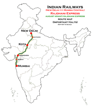 August Kranti Rajdhani Express route map