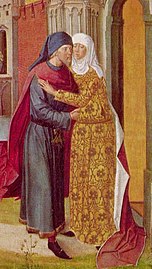 Rencontre d'Anne et de Joachim (détail). Maître de la Vie de Marie, vers 1460.