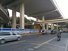 A Bus Rapid Transit (BRT) bus stop under construction in Shanghai, China