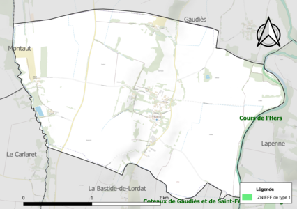 Carte de la ZNIEFF de type 1 sur la commune.