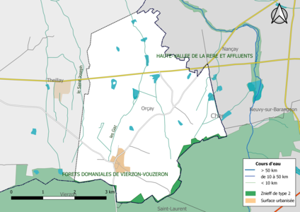 Carte des ZNIEFF de type 2 localisées sur la commune[Note 3].