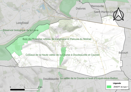 Carte des ZNIEFF de type 1 sur la commune.